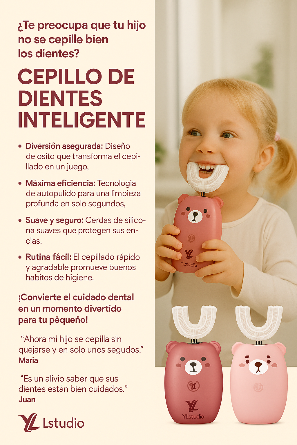MiniSmile 360® – Cepillo de Dientes Inteligente Infantil en U, Limpieza completa en segundos